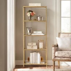 62.25 in. Gold Leaf Metal 4-shelf Accent Bookcase with Open Back by Home Decorators Collection