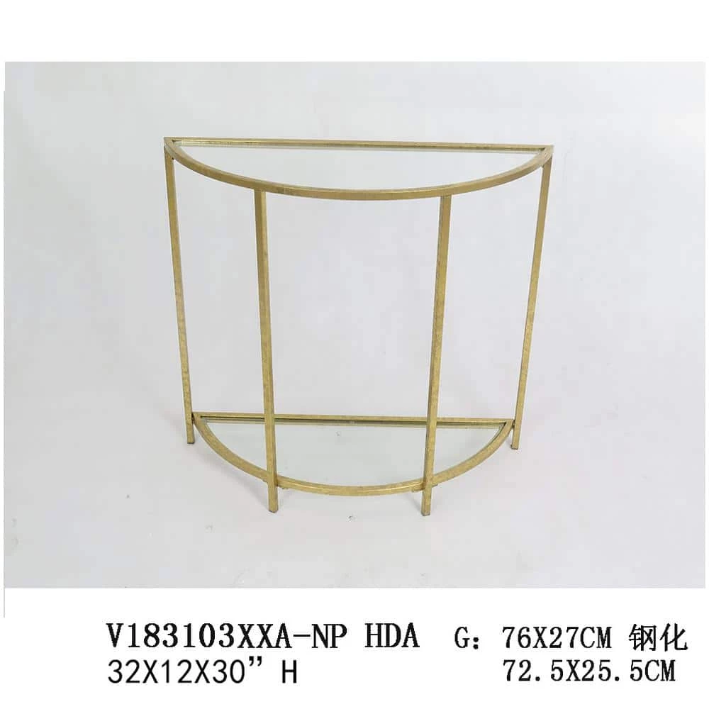 Bella 32 in. Gold Leaf/Clear Standard Half Moon Glass Console Table with Storage by Home Decorators Collection - Image 9