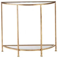 Bella 32 in. Gold Leaf/Clear Standard Half Moon Glass Console Table with Storage by Home Decorators Collection