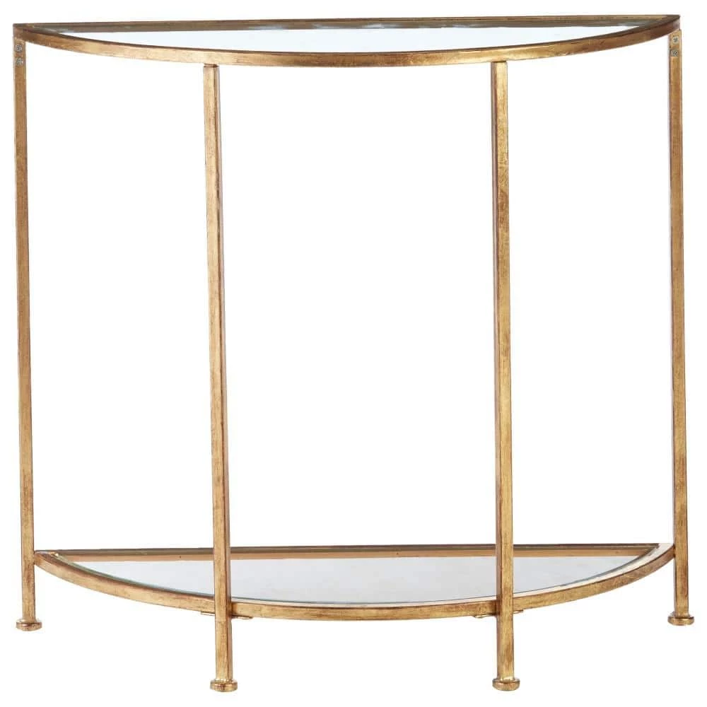 Bella 32 in. Gold Leaf/Clear Standard Half Moon Glass Console Table with Storage by Home Decorators Collection