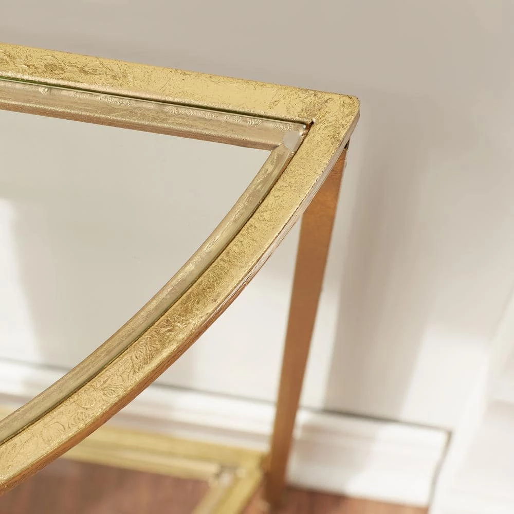Bella 32 in. Gold Leaf/Clear Standard Half Moon Glass Console Table with Storage by Home Decorators Collection - Image 6