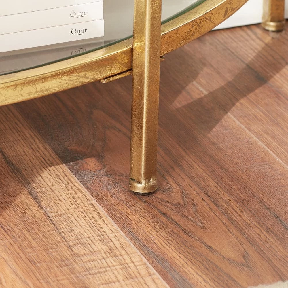 Bella 32 in. Gold Leaf/Clear Standard Half Moon Glass Console Table with Storage by Home Decorators Collection - Image 7