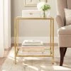 Bella Square Gold Leaf Metal and Glass Accent Table (20 in. W x 24 in. H) by Home Decorators Collection