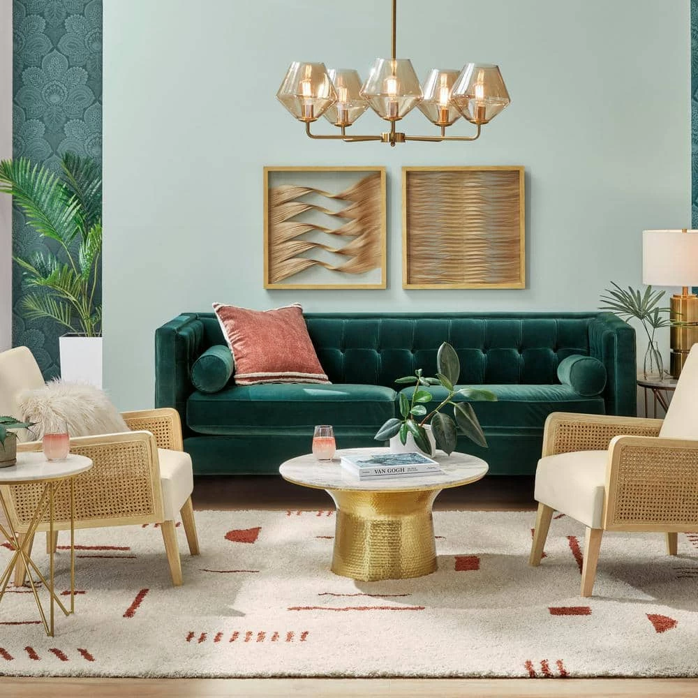 Cupertine 31 in. Gold/Marble Medium Round Marble Coffee Table with Hammered Base by Home Decorators Collection - Image 3