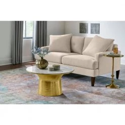 Cupertine 31 in. Gold/Marble Medium Round Marble Coffee Table with Hammered Base by Home Decorators Collection
