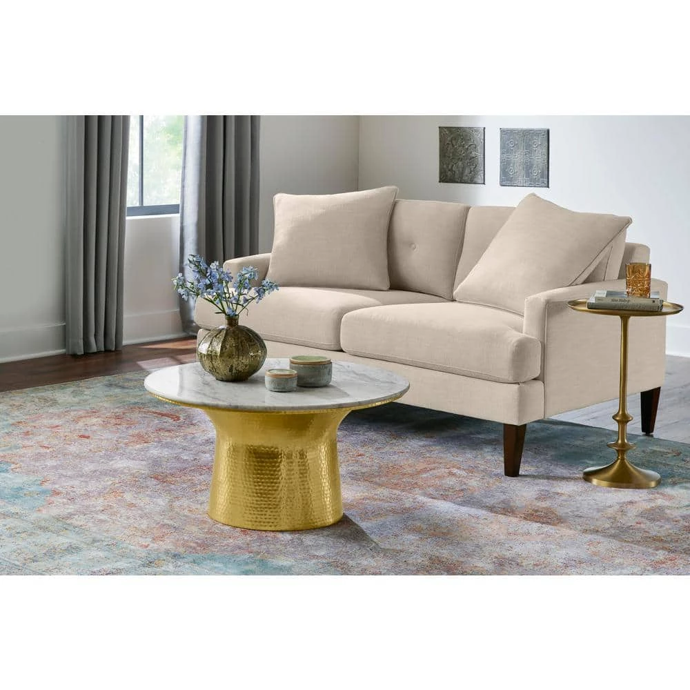 Cupertine 31 in. Gold/Marble Medium Round Marble Coffee Table with Hammered Base by Home Decorators Collection
