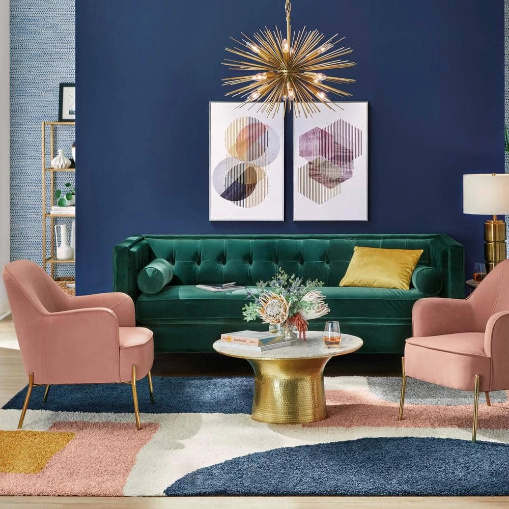 Cupertine 31 in. Gold/Marble Medium Round Marble Coffee Table with Hammered Base by Home Decorators Collection - Image 6