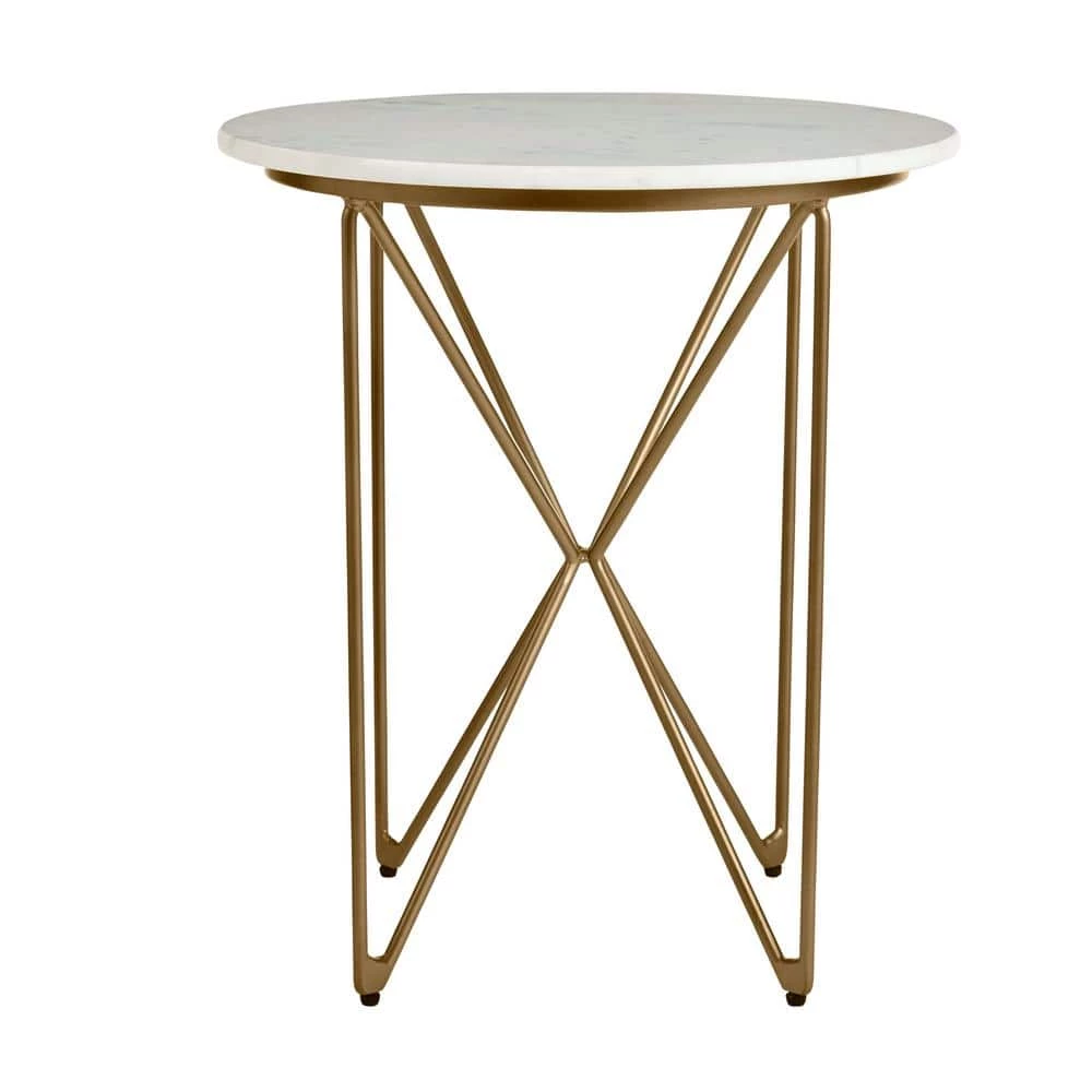 Round Accent Table With Gold Finish Wire Base And Natural Marble Top by Home Decorators Collection - Image 5