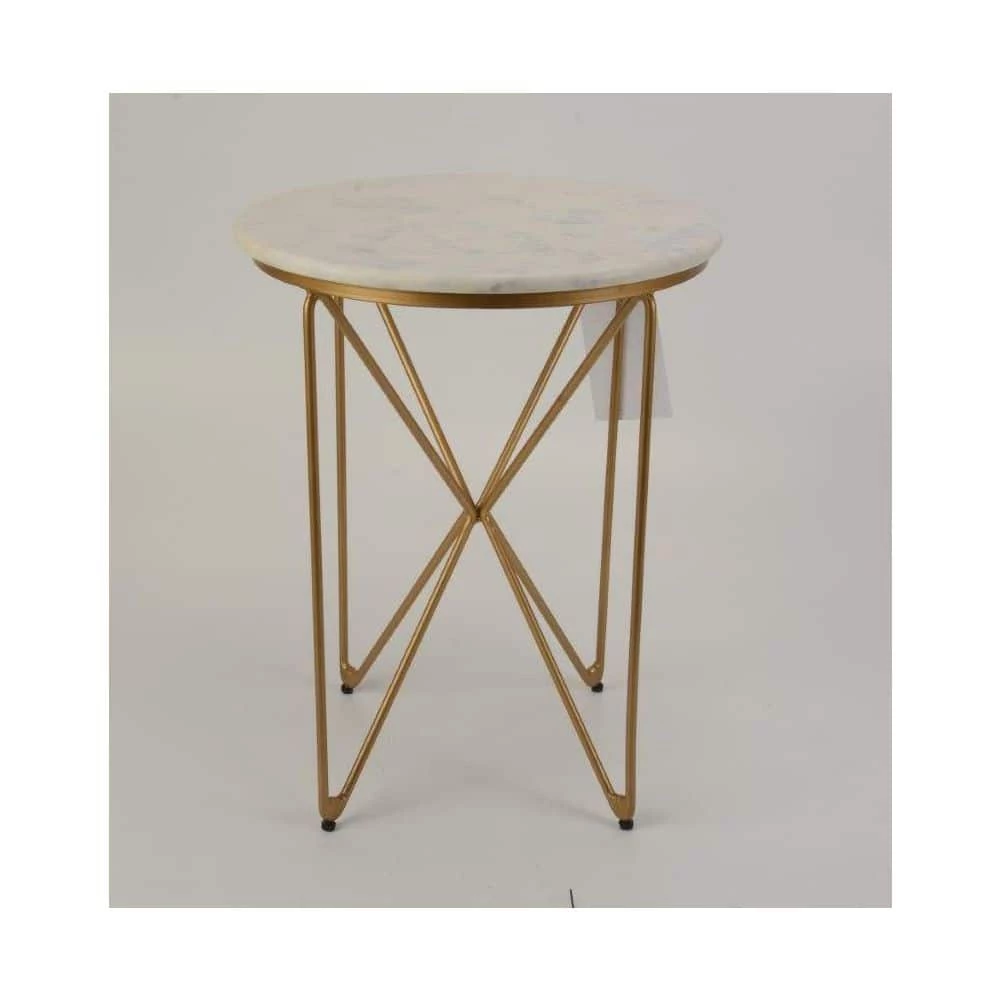 Round Accent Table With Gold Finish Wire Base And Natural Marble Top by Home Decorators Collection - Image 10