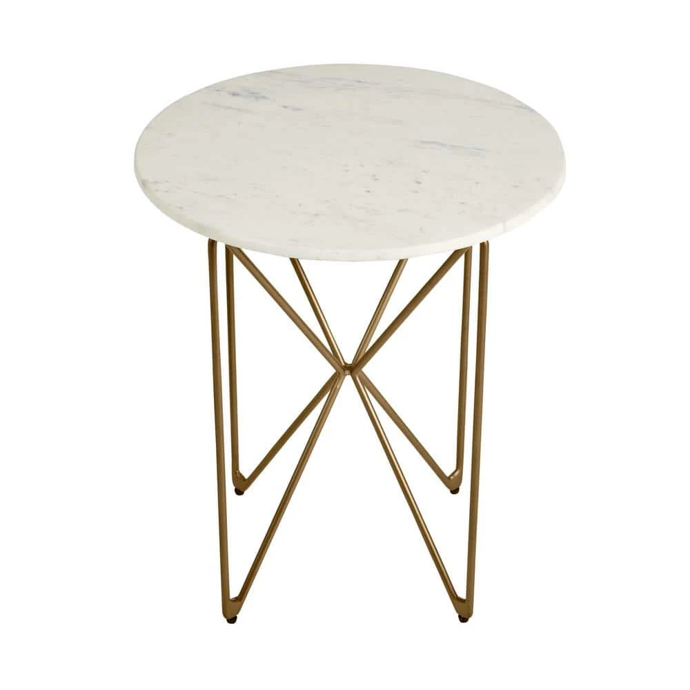 Round Accent Table With Gold Finish Wire Base And Natural Marble Top by Home Decorators Collection - Image 6