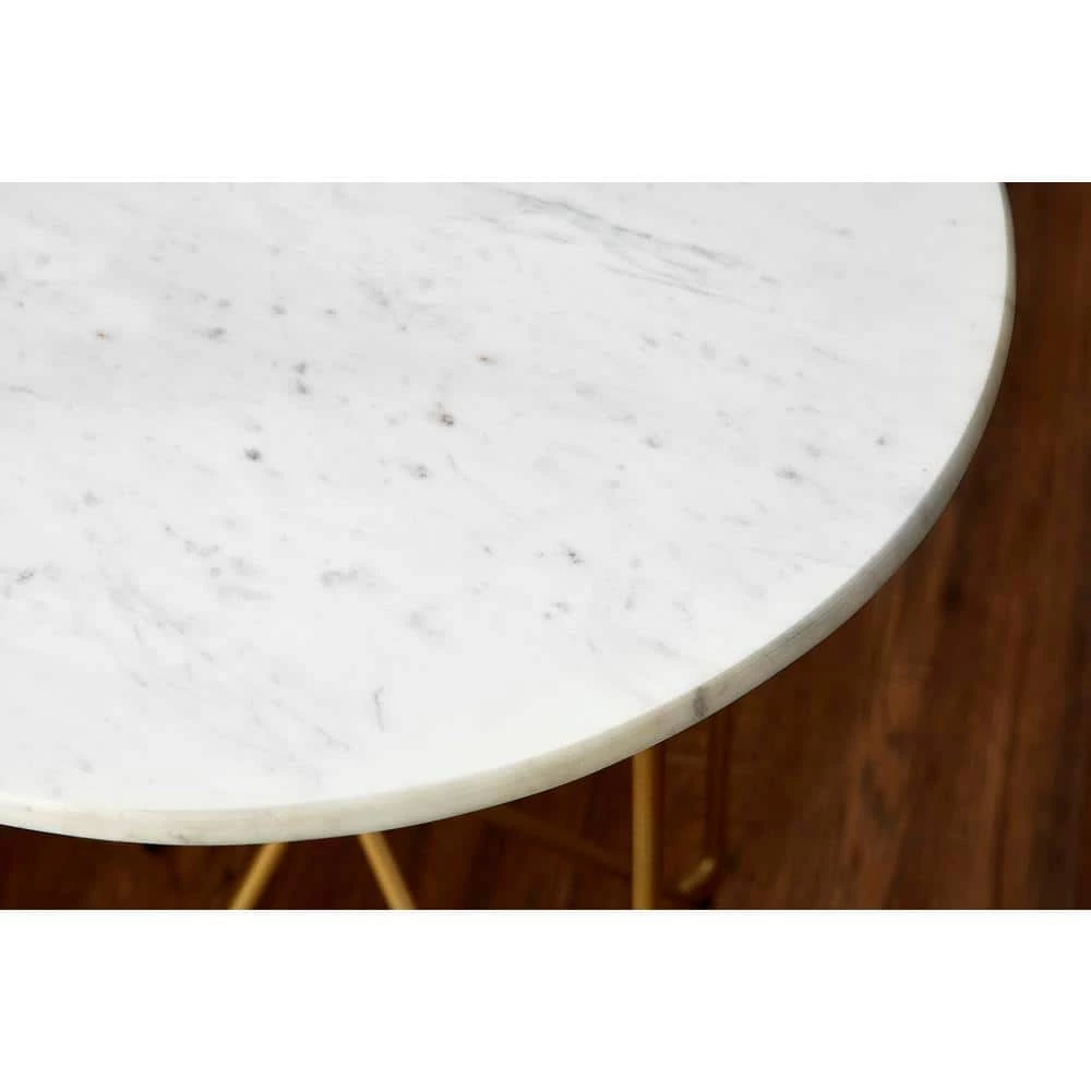 Round Accent Table With Gold Finish Wire Base And Natural Marble Top by Home Decorators Collection - Image 4