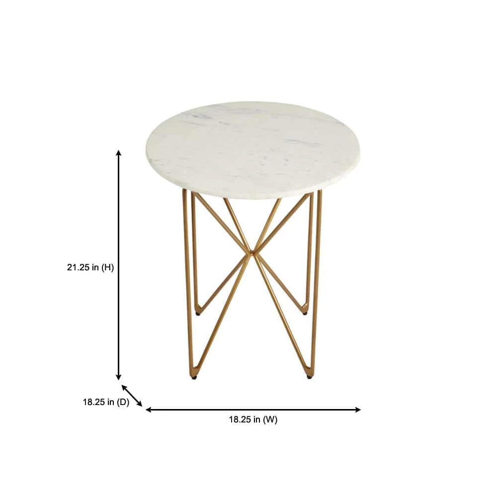 Round Accent Table With Gold Finish Wire Base And Natural Marble Top by Home Decorators Collection - Image 2