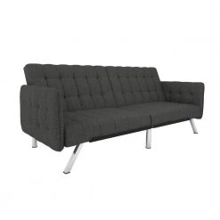 Eva Gray Linen Upholstered Convertible Futon and Sofa Sleeper by DHP