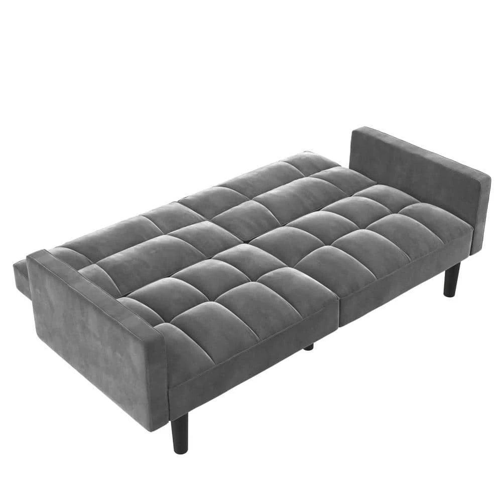 Hailey Gray Microfiber Convertible Sofa Sleeper Futon with Arms by DHP - Image 5