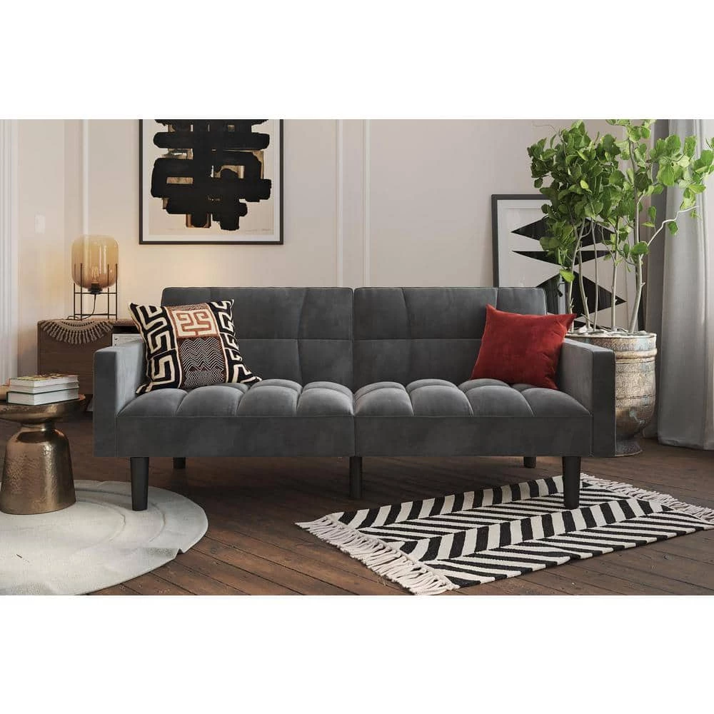 Hailey Gray Microfiber Convertible Sofa Sleeper Futon with Arms by DHP - Image 2