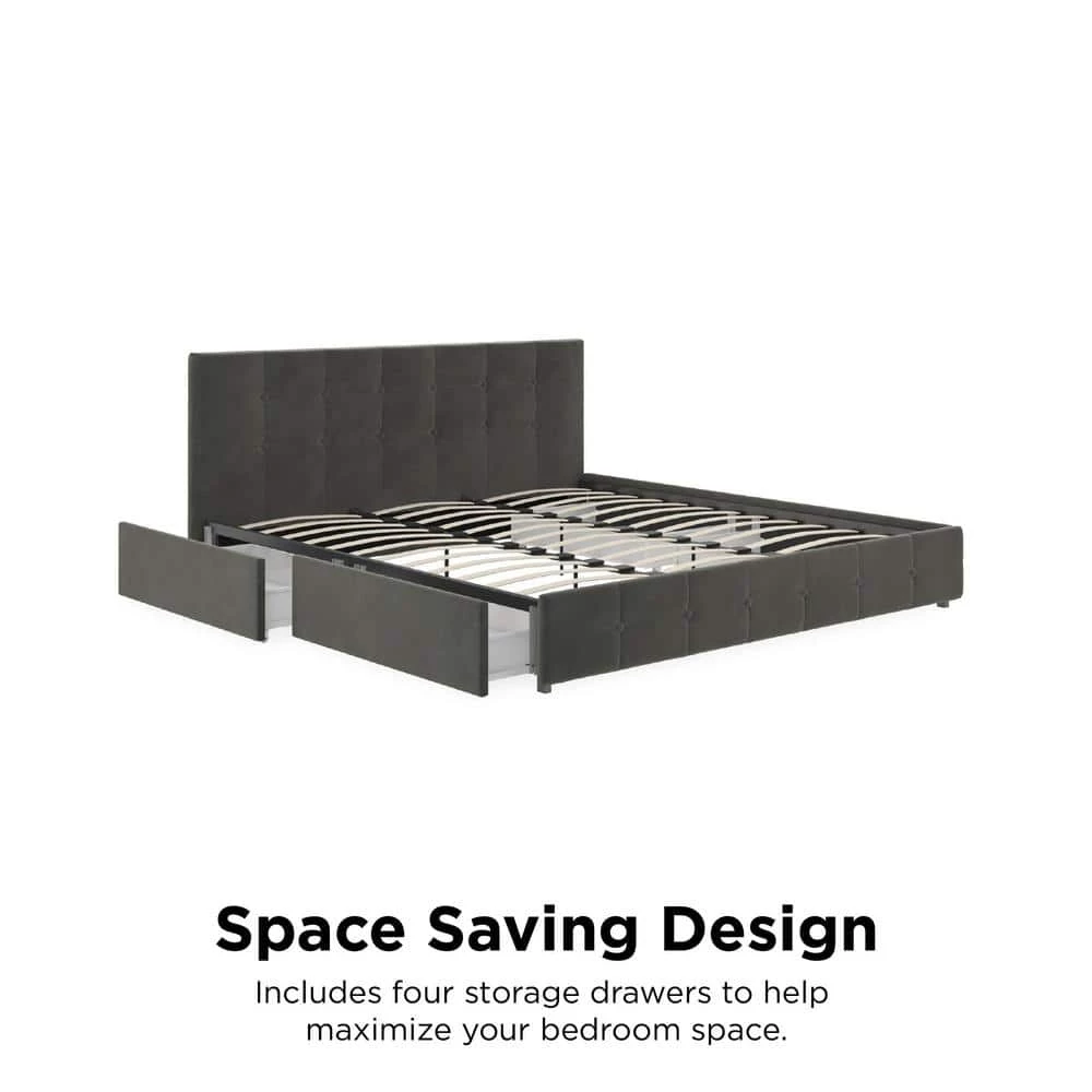 Ryan Gray Velvet Upholstered King Bed with Storage by DHP - Image 10