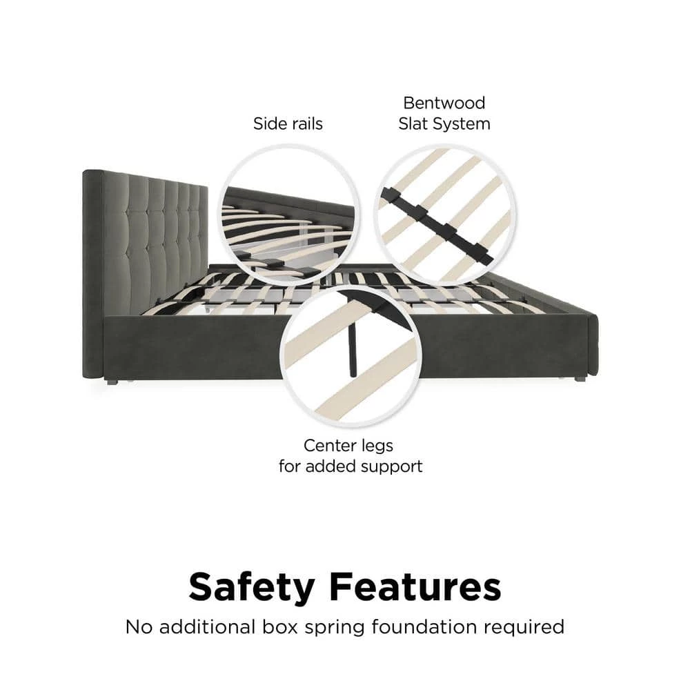 Ryan Gray Velvet Upholstered King Bed with Storage by DHP - Image 9