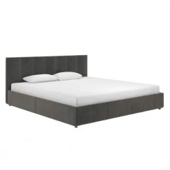Ryan Gray Velvet Upholstered King Bed with Storage by DHP