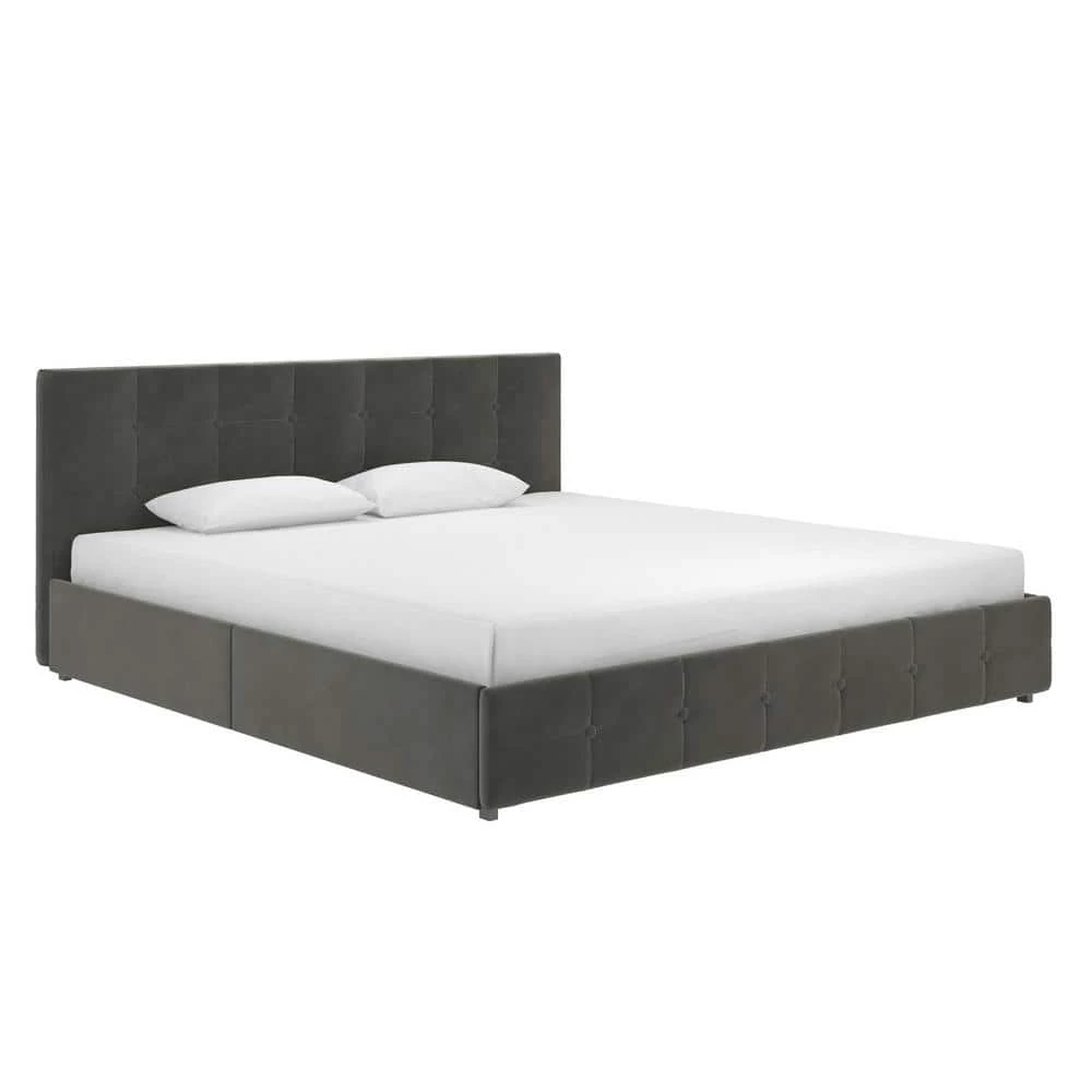 Ryan Gray Velvet Upholstered King Bed with Storage by DHP