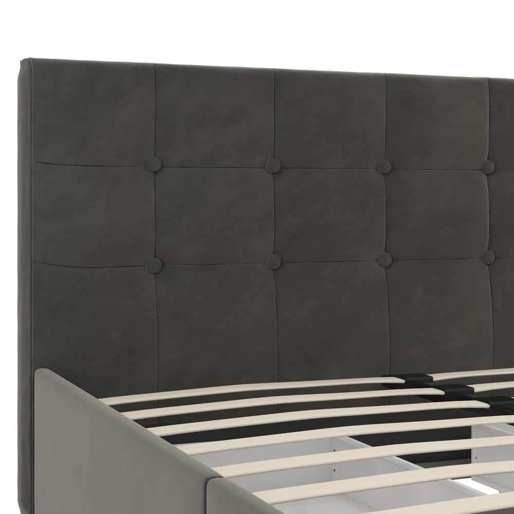Ryan Gray Velvet Upholstered King Bed with Storage by DHP - Image 6