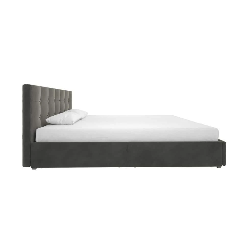 Ryan Gray Velvet Upholstered King Bed with Storage by DHP - Image 4