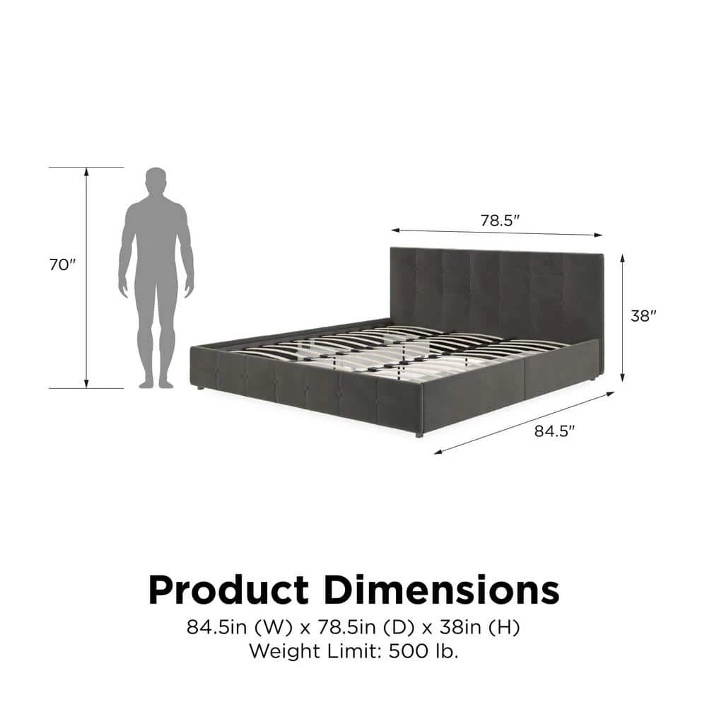 Ryan Gray Velvet Upholstered King Bed with Storage by DHP - Image 12