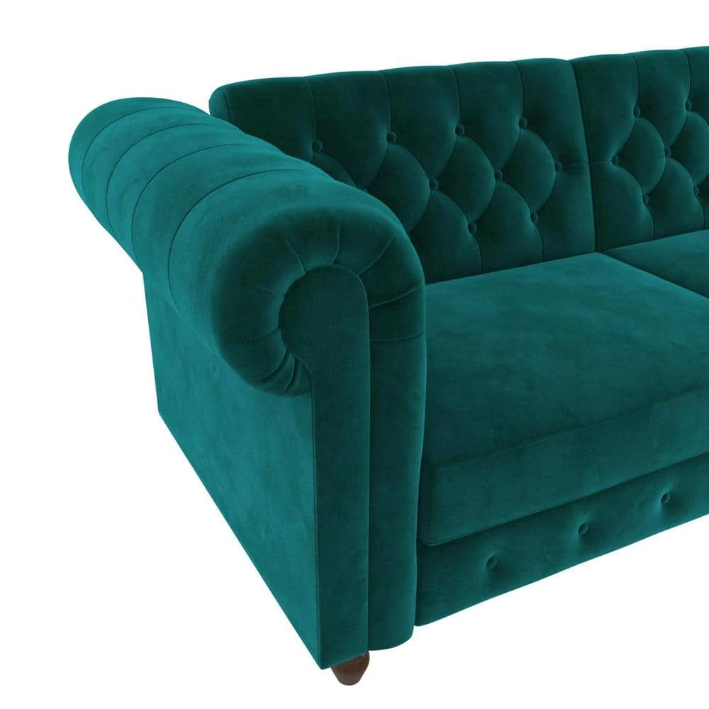 Furini Green Velvet Sofa Futon Mattress by DHP - Image 5