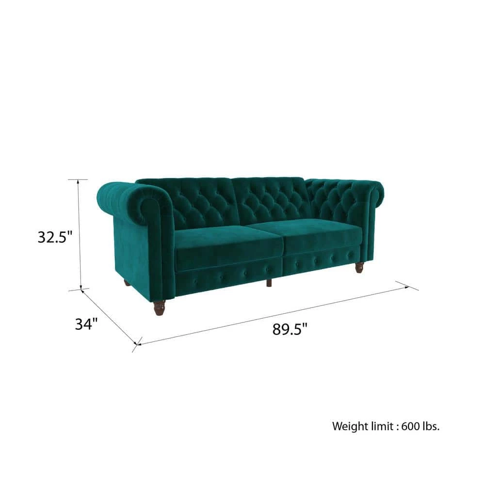 Furini Green Velvet Sofa Futon Mattress by DHP - Image 11