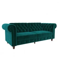 Furini Green Velvet Sofa Futon Mattress by DHP