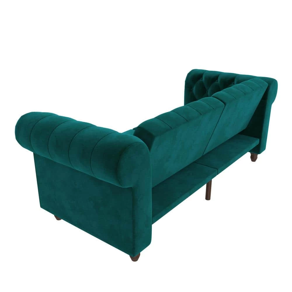 Furini Green Velvet Sofa Futon Mattress by DHP - Image 6