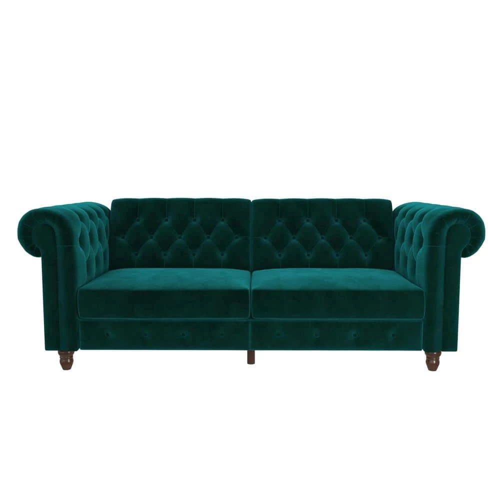Furini Green Velvet Sofa Futon Mattress by DHP - Image 4