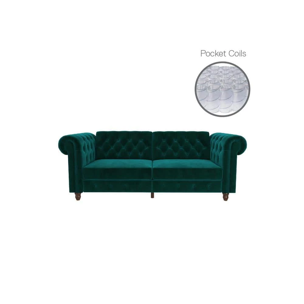 Furini Green Velvet Sofa Futon Mattress by DHP - Image 8
