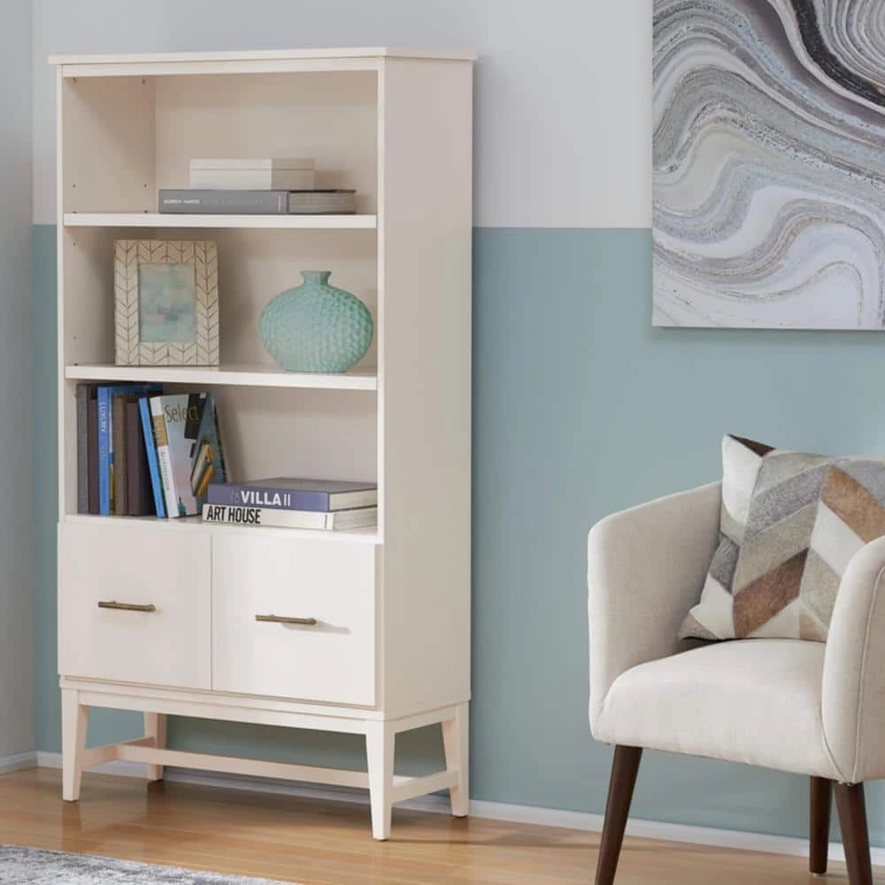 61.1 in. Ivory Wood 3-shelf Standard Bookcase with Adjustable Shelves by Home Decorators Collection - Image 3