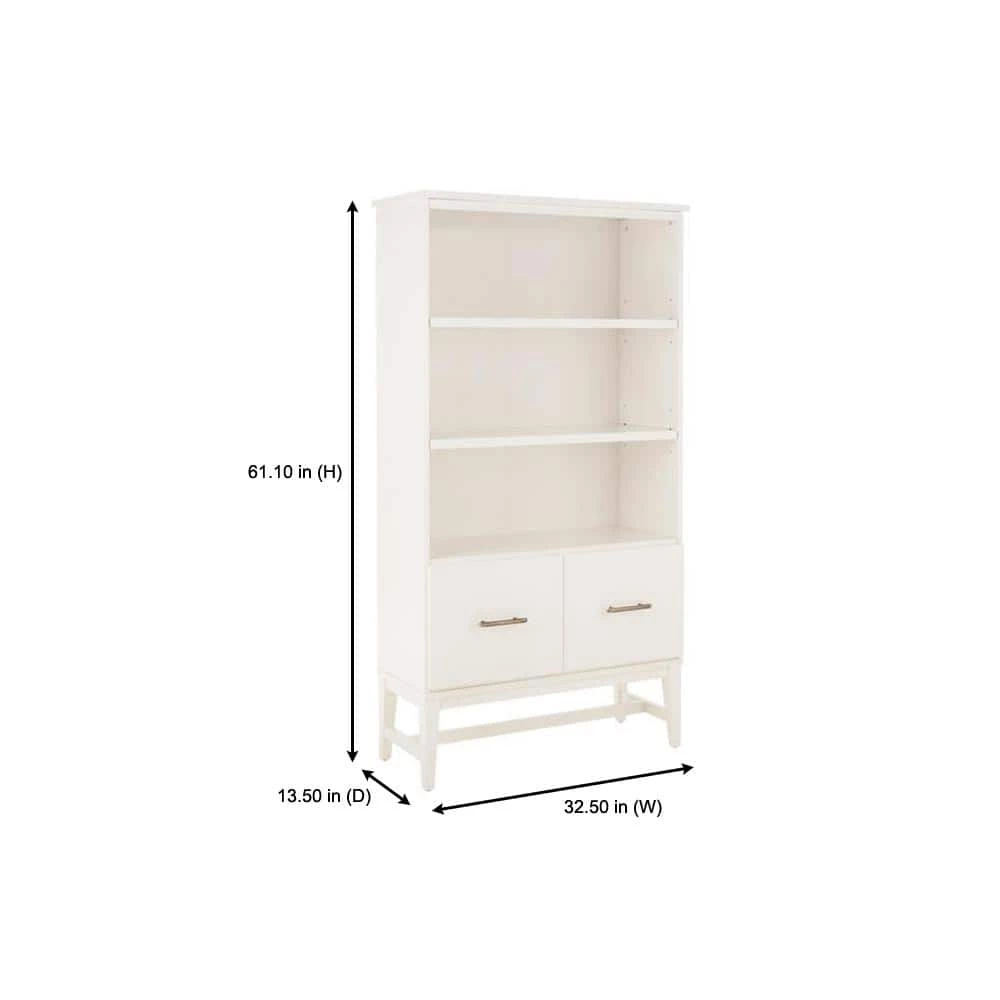 61.1 in. Ivory Wood 3-shelf Standard Bookcase with Adjustable Shelves by Home Decorators Collection - Image 2
