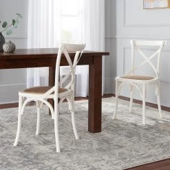 Mavery Ivory Wood Dining Chair with Cross Back and Woven Seat (Set of 2) (19 in. W x 34.6 in. H) by Home Decorators Collection