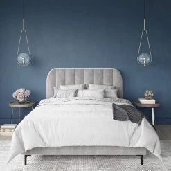 Carter Gray Velvet Queen Upholstered Bed by DHP