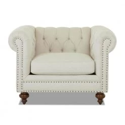 Blakely Max Buff Natural Tweed Fabric Chesterfield Chair by Home Decorators Collection