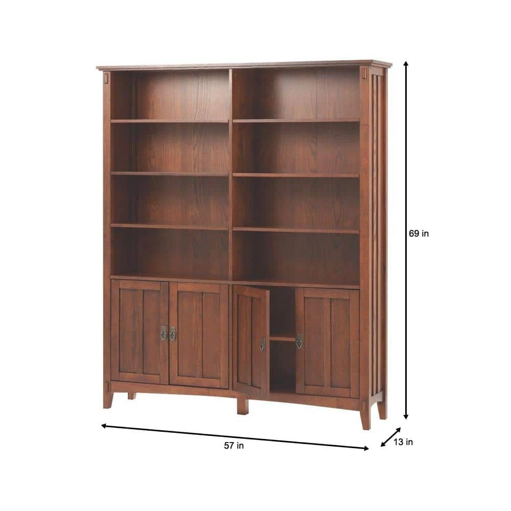 69 in. Medium Oak Wood 8-shelf Standard Bookcase with Adjustable Shelves by Home Decorators Collection - Image 2