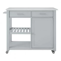Vining Modern Gray Rolling Kitchen Cart with White Marble Top and Double-Drawer Storage (45" W) by Home Decorators Collection