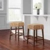 Backless Natural Woven Hyacinth Counter Stool with Walnut Legs by Home Decorators Collection
