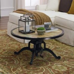 36 in. Natural Reclaimed Medium Round Wood Coffee Table with Adjustable Height by Home Decorators Collection