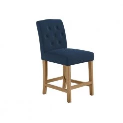 Lydie Parsons 24.5 in. H Navy Blue Linen Upholstered Counter Stool with Light Oak Legs by DHP