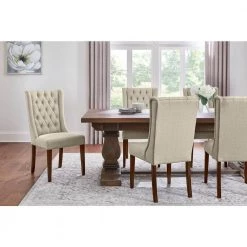Dorbrook Diamond-Tufted Upholstered Dining Chairs in Oatmeal (Set of 2) by Home Decorators Collection