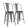 Lena 24 in. Silver Metal Counter Stool with Wood Seat, Set of 2 by DHP