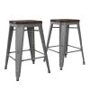 Penelope 24 in. Silver Metal Counter Stool with Wood Seat, Set of 2 by DHP
