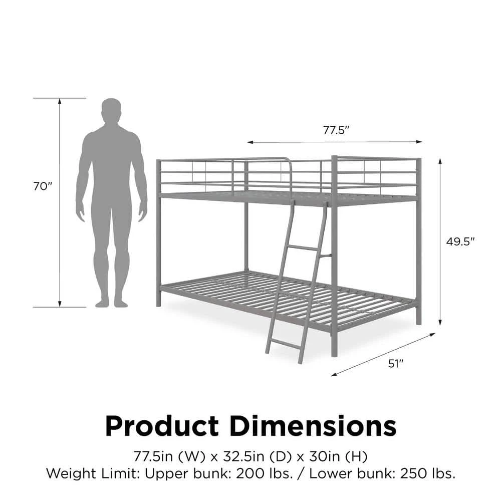 Fulton Silver Metal Twin Over Twin Bunk Bed by DHP - Image 11