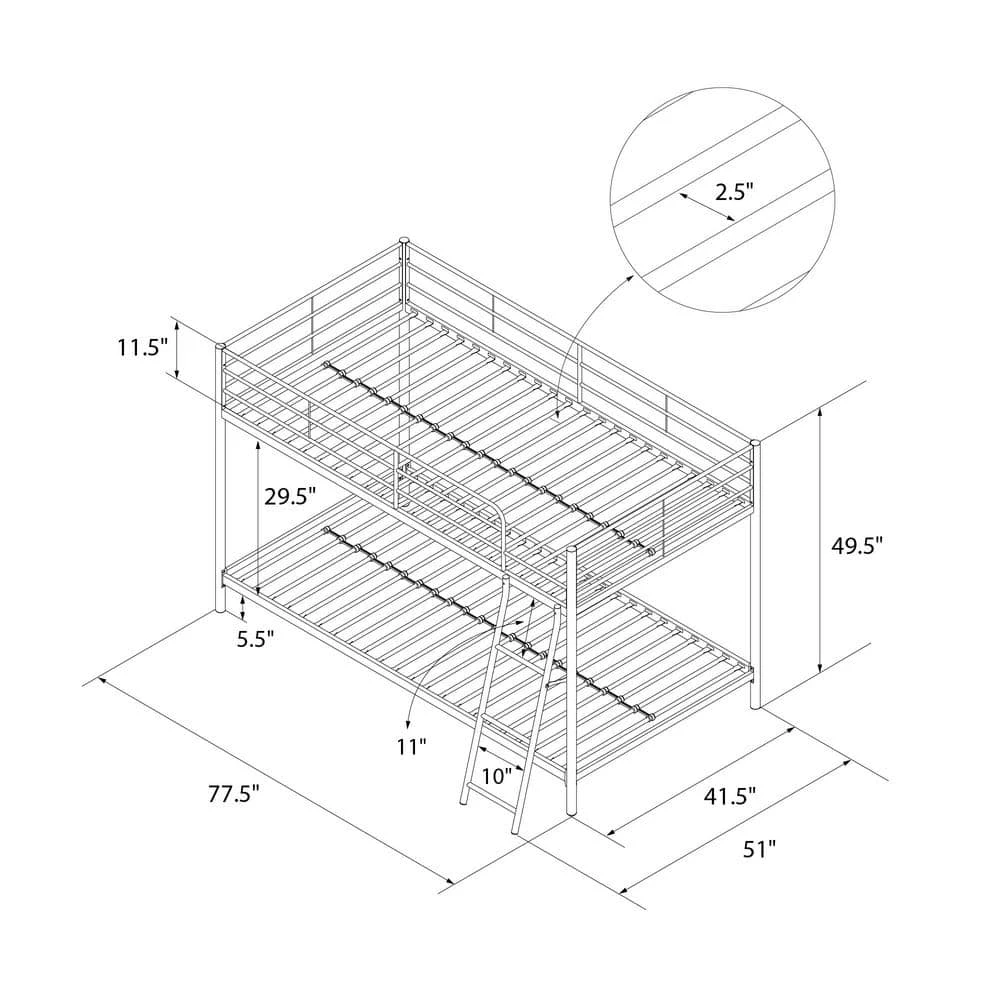 Fulton Silver Metal Twin Over Twin Bunk Bed by DHP - Image 13