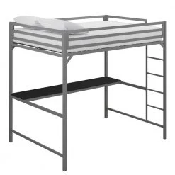 Mabel Silver Metal Full Loft Bed with Desk by DHP