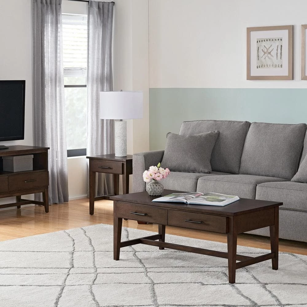 Bellamy 42 in. Smoke Large Rectangle Wood Coffee Table with 2-Drawers by Home Decorators Collection - Image 3