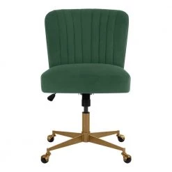 Azria Verdite Green Velvet Office Chair with Brass Wheeled Base by Home Decorators Collection